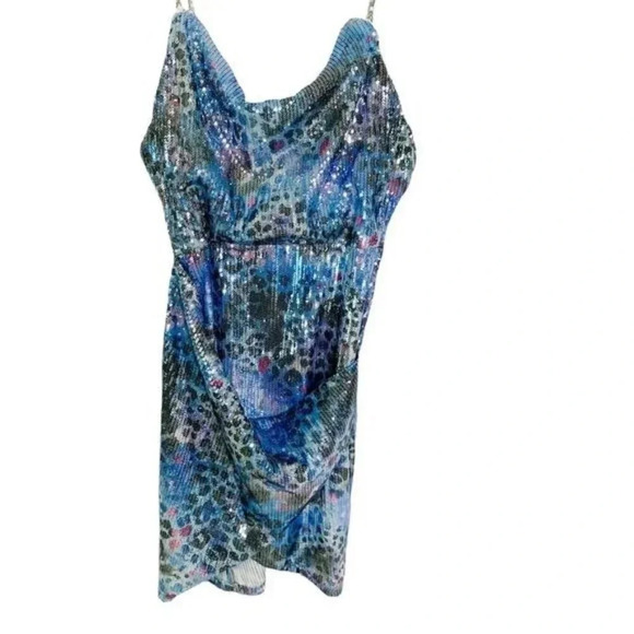 ASOS Design Sequin Diamante Strap Mini Dress blue snake print Size 0 NWT - Picture 7 of 15